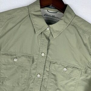 Eddie Bauer Mountain Ripstop Short Sleeve Shirt Womens Small Green Vented Hiking